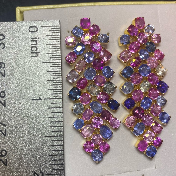 New Natural Colorful Sapphire Dangle Earrings in 18K Solid Gold ⭐️Heavy⭐️ - Picture 7 of 8